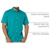 Amazon Essentials Men’s Short Sleeve Dress Shirt with Stretch, Charcoal White Vertical Stripe (Available in Big & Tall)(Teal)