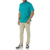 Amazon Essentials Men’s Short Sleeve Dress Shirt with Stretch, Charcoal White Vertical Stripe (Available in Big & Tall)(Teal)