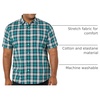 Amazon Essentials Men’s Short Sleeve Dress Shirt with Stretch, Charcoal White Vertical Stripe (Available in Big & Tall)(Teal/White  Plaid)
