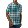 Amazon Essentials Men’s Short Sleeve Dress Shirt with Stretch, Charcoal White Vertical Stripe (Available in Big & Tall)(Teal/White  Plaid)