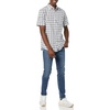 Amazon Essentials Men’s Short Sleeve Dress Shirt with Stretch, Charcoal White Vertical Stripe (Available in Big & Tall)(White/Navy  Plaid)
