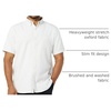 Amazon Essentials Men’s Slim-Fit Short Sleeve Stretch Oxford Shirt with Pocket(Light Grey Vertical Stripe)