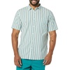 Amazon Essentials Men’s Slim-Fit Short-Sleeve Poplin Shirt(Aqua Blue White Vertical Stripe)