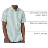 Amazon Essentials Men’s Slim-Fit Short-Sleeve Poplin Shirt(Aqua Blue White Vertical Stripe)