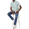 Amazon Essentials Men’s Slim-Fit Short-Sleeve Poplin Shirt(Aqua Blue White Vertical Stripe)