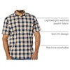 Amazon Essentials Men’s Slim-Fit Short-Sleeve Poplin Shirt(Navy Gold Plaid)