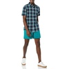 Amazon Essentials Men’s Slim-Fit Short-Sleeve Poplin Shirt(Navy Green Plaid)