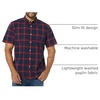 Amazon Essentials Men’s Slim-Fit Short-Sleeve Poplin Shirt(Navy Red Buffalo Plaid)