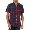 Amazon Essentials Men’s Slim-Fit Short-Sleeve Poplin Shirt(Navy Red Buffalo Plaid)