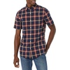 Amazon Essentials Men’s Slim-Fit Short-Sleeve Poplin Shirt(Navy Red Plaid)