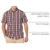 Amazon Essentials Men’s Slim-Fit Short-Sleeve Poplin Shirt(Navy Red White Plaid)