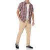 Amazon Essentials Men’s Slim-Fit Short-Sleeve Poplin Shirt(Navy Red White Plaid)