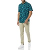 Amazon Essentials Men’s Slim-Fit Short-Sleeve Poplin Shirt(Navy Teal Green Palm Leaf Print)