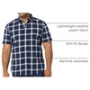 Amazon Essentials Men’s Slim-Fit Short-Sleeve Poplin Shirt(Navy White Buffalo Plaid)