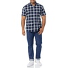 Amazon Essentials Men’s Slim-Fit Short-Sleeve Poplin Shirt(Navy White Buffalo Plaid)