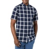 Amazon Essentials Men’s Slim-Fit Short-Sleeve Poplin Shirt(Navy White Buffalo Plaid)