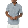 Amazon Essentials Men’s Slim-Fit Short-Sleeve Poplin Shirt(Navy White Stripe)