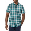 Amazon Essentials Men’s Slim-Fit Short-Sleeve Poplin Shirt(Teal Blue White Plaid)