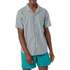 Amazon Essentials Men’s Vacation Cotton Button-Down Short Sleeve Resort Shirt(Blue Stripe)