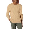 Amazon Essentials Men’s Crewneck Cable Cotton Pullover Sweater(Camel Heather)