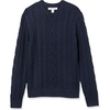 Amazon Essentials Mens Long-Sleeve 100% Cotton Fisherman Cable Crewneck Sweater(Navy)