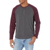 Amazon Essentials Men’s Long-Sleeve Henley Shirt(Charcoal Heather/Burgundy)