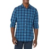 Amazon Essentials Men’s Long-Sleeve Regular-Fit Stretch Poplin Shirt(Green Navy Plaid)