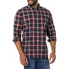 Amazon Essentials Men’s Long-Sleeve Regular-Fit Stretch Poplin Shirt(Navy Red Plaid)