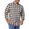 Amazon Essentials Men’s Long-Sleeve Regular-Fit Stretch Poplin Shirt(Navy/Gold  Plaid)