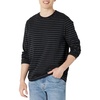 Amazon Essentials Men’s Regular-Fit Crewneck Long-Sleeve T-Shirt, Casual Cotton Jersey(Black/Charcoal Heather Stripe)
