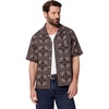 Amazon Essentials Men’s Relaxed-Fit Short Sleeve Linen Blend Shirt(Dark Maroon Bandana Pattern)