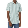 Amazon Essentials Men’s Slim-Fit Short-Sleeve Poplin Shirt(Aqua Blue White Vertical Stripe)