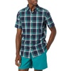 Amazon Essentials Men’s Slim-Fit Short-Sleeve Poplin Shirt(Navy Green Plaid)