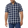 Amazon Essentials Men’s Slim-Fit Short-Sleeve Poplin Shirt(Navy White Buffalo Plaid)