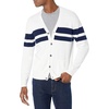 Amazon Essentials Men’s V-Neck Cotton Knitted Cardigan Sweater, Ribbed(Navy White Rugby Stripe)