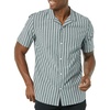 Amazon Essentials Men’s Vacation Cotton Button-Down Short Sleeve Resort Shirt(Navy Stripe)