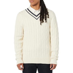 Amazon Essentials Mens Cable Knit V-Neck Sweater(Light Beige)