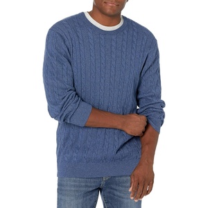 Amazon Essentials Men’s Crewneck Cable Cotton Pullover Sweater(Blue Heather)
