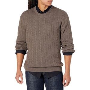 Amazon Essentials Men’s Crewneck Cable Cotton Pullover Sweater(Brown Heather)