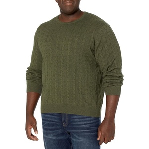 Amazon Essentials Men’s Crewneck Cable Cotton Pullover Sweater(Olive Heather)