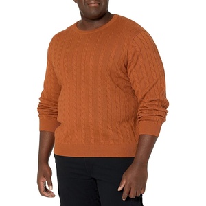 Amazon Essentials Men’s Crewneck Cable Cotton Pullover Sweater(Rust)