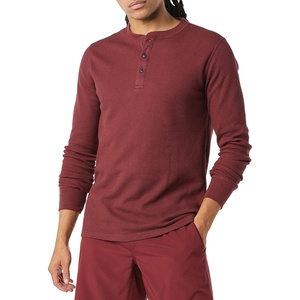 Amazon Essentials Men’s Long Sleeve Waffle Henley Shirt(Burgundy)