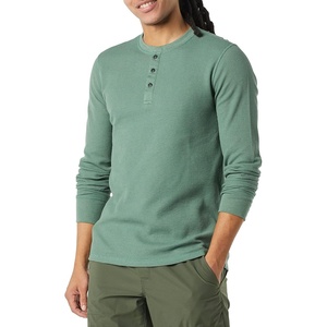 Amazon Essentials Men’s Long Sleeve Waffle Henley Shirt(Green)