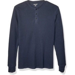 Amazon Essentials Men’s Long Sleeve Waffle Henley Shirt(Navy)