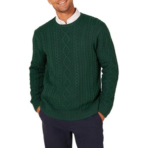 Amazon Essentials Mens Long-Sleeve 100% Cotton Fisherman Cable Crewneck Sweater(Dark Green)
