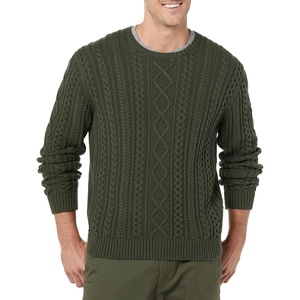 Amazon Essentials Mens Long-Sleeve 100% Cotton Fisherman Cable Crewneck Sweater(Dark Olive)