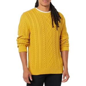 Amazon Essentials Mens Long-Sleeve 100% Cotton Fisherman Cable Crewneck Sweater(Mustard Yellow)