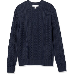 Amazon Essentials Mens Long-Sleeve 100% Cotton Fisherman Cable Crewneck Sweater(Navy)