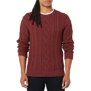 Amazon Essentials Mens Long-Sleeve 100% Cotton Fisherman Cable Crewneck Sweater(Oxblood)