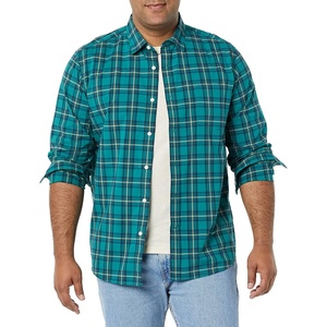 Amazon Essentials Men’s Long-Sleeve Regular-Fit Stretch Poplin Shirt(Green/Gold  Check)